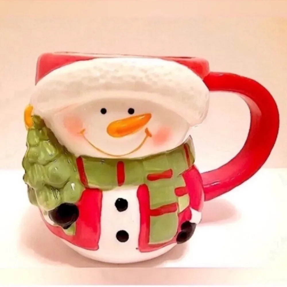 New Vintage Snowman Face Mugs, Christmas Hot Chocolate Mugs